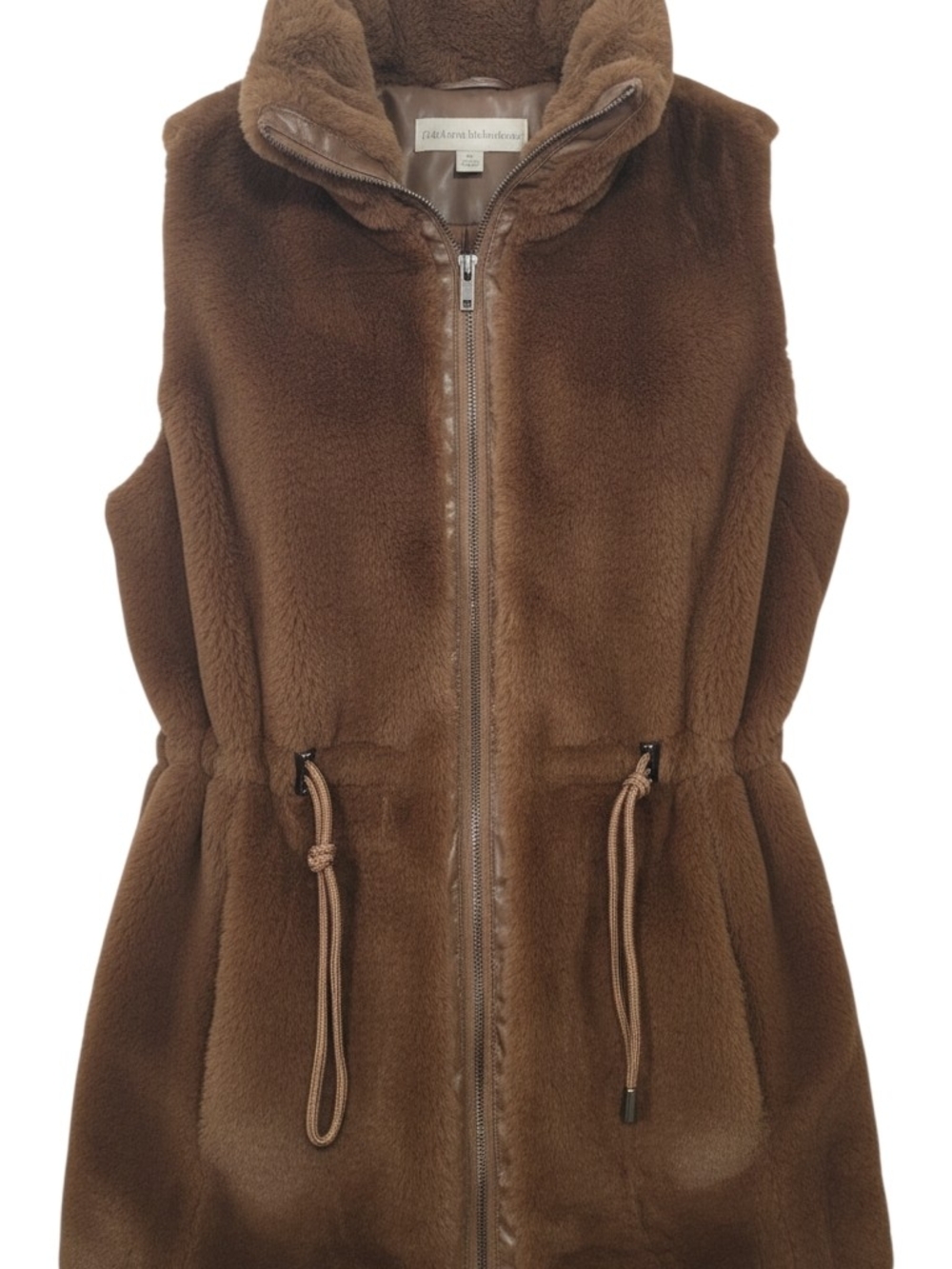 Catherine Malandrino Brown Faux Fur Drawstring Vest - Size SP